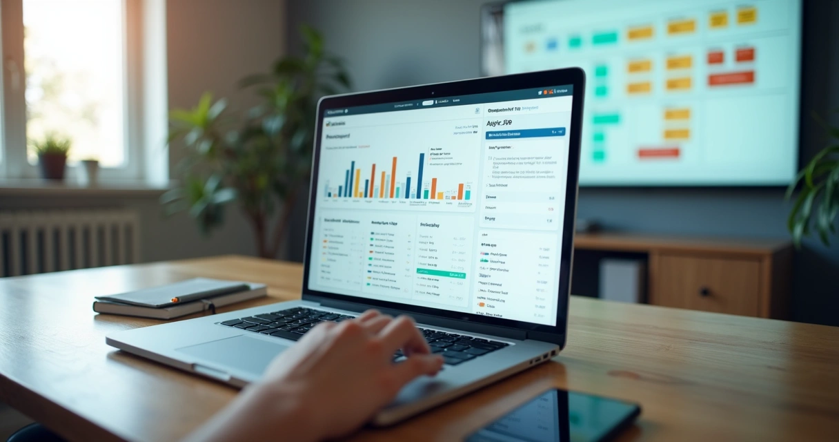 Person using a digital job board dashboard on a laptop with AI-powered filters and analytics