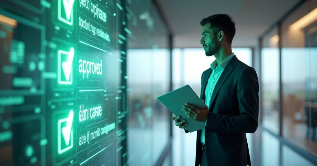 Candidato brasileiro atravessando portal digital simbolizando aprovação em filtro de vagas online