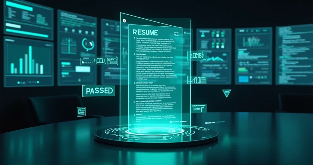 Tela com análise de currículo sendo aprovada por filtro automatizado de vagas